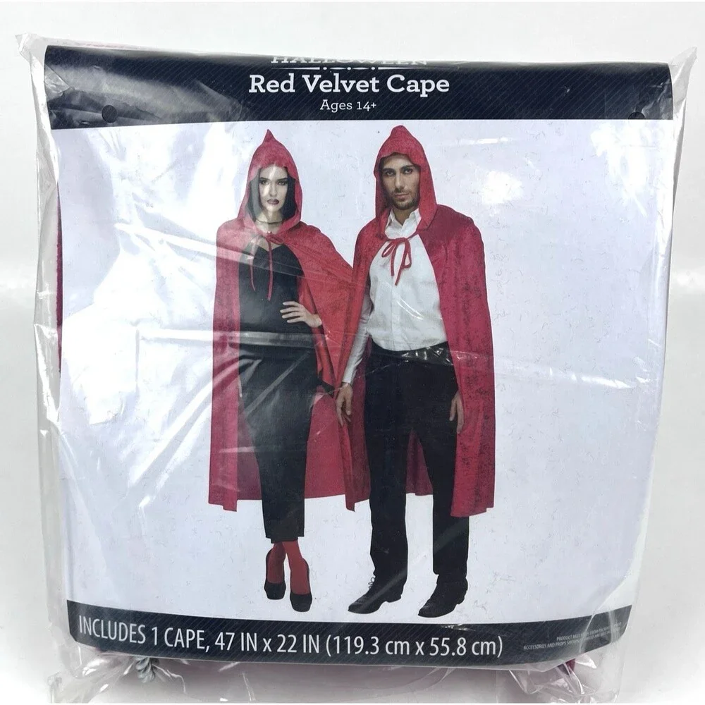 Red Velvet Hooded Cape Halloween Costume Adults Unisex 47in X 22in Themed Party
